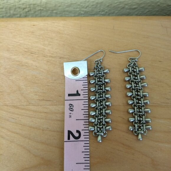 Lia Sophia Monorail Silver Tone Dangle Earrings Chain Link Matte Silver Tone - Picture 3 of 4